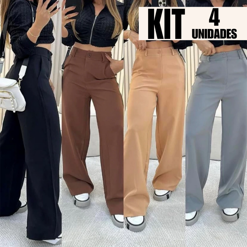 Kit 4 Calças Pantalona Alfaiataria Premium Wide Leg